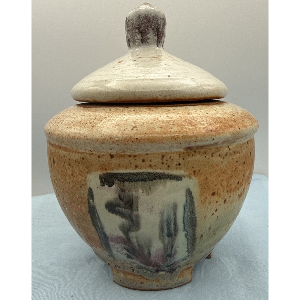 Vtg Studio Art Pottery Rattle Jar Lidded Footed Vessel Stoneware Ceremonial? 567